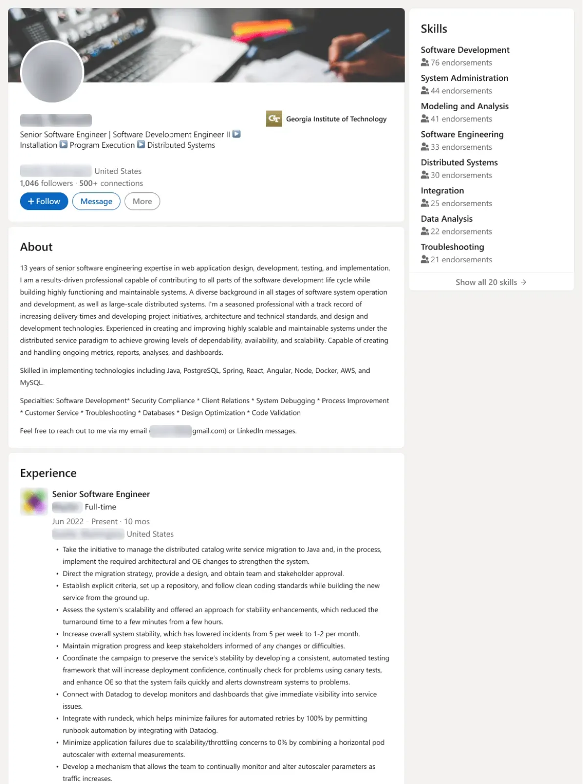 LinkedIn profile sample