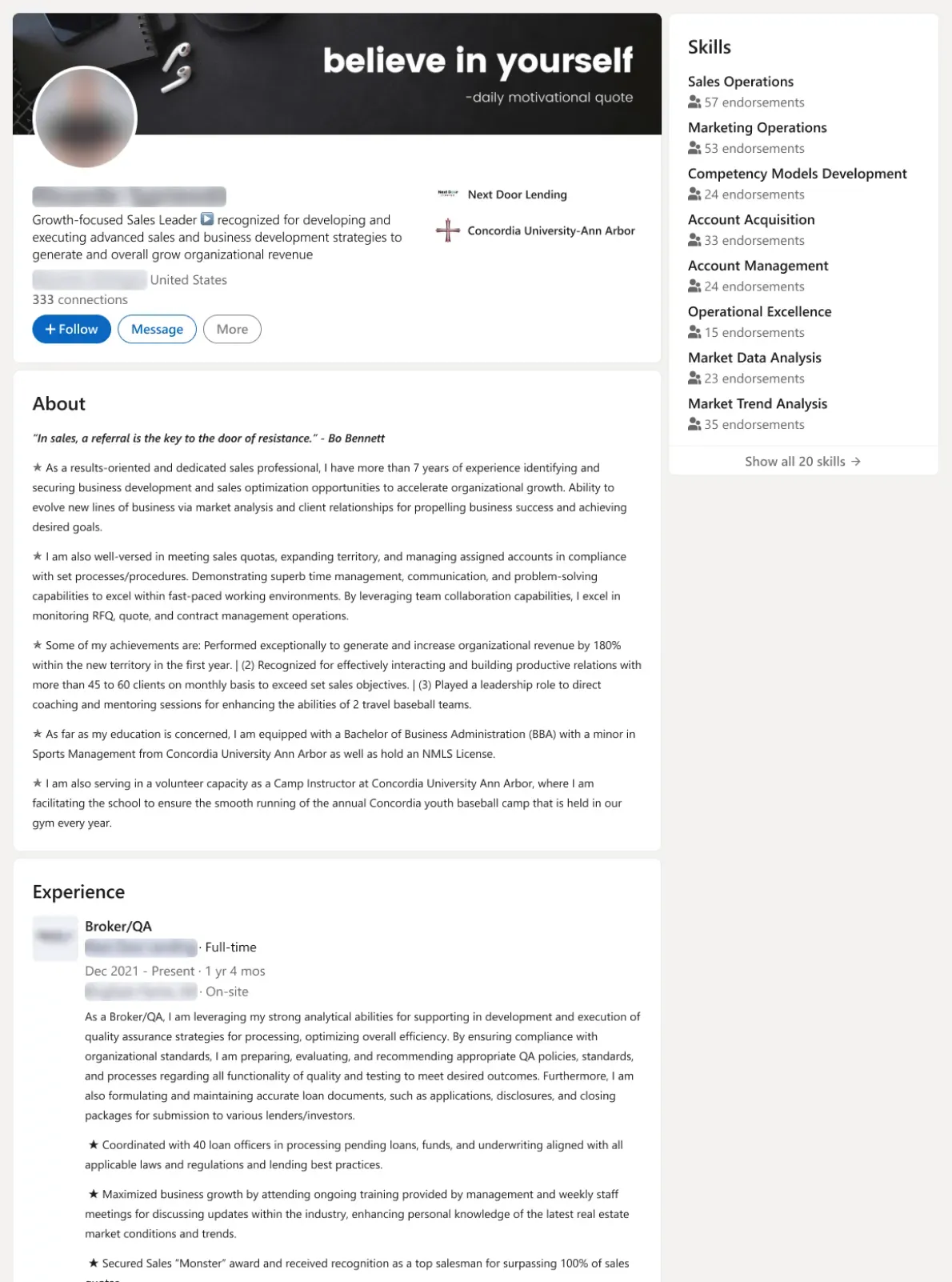 LinkedIn profile sample