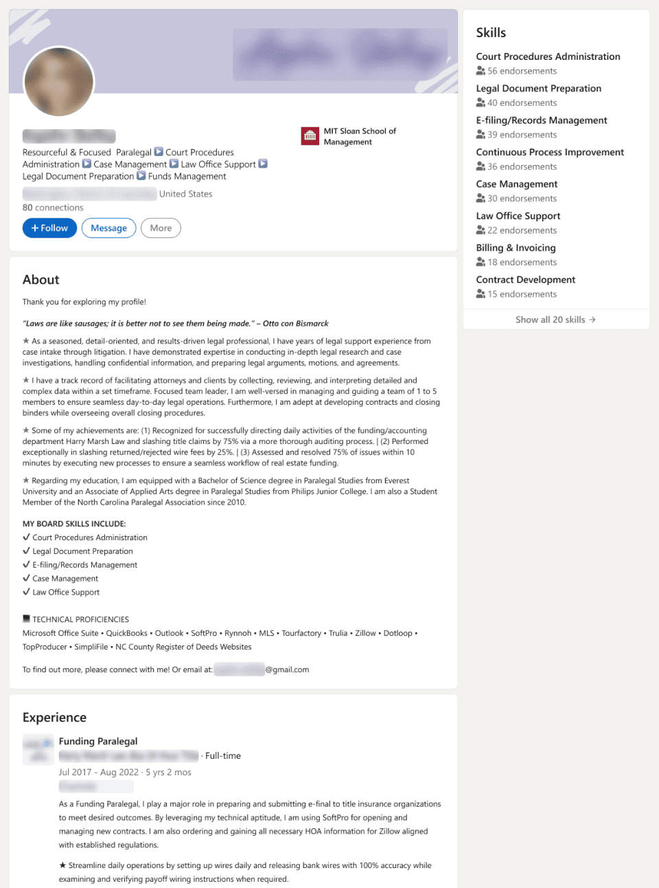 LinkedIn profile sample