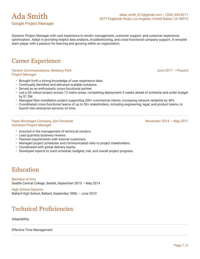 Resume template sample
