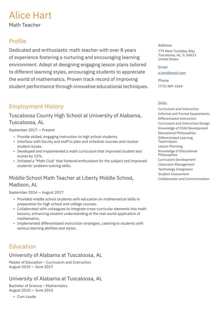 Resume template sample