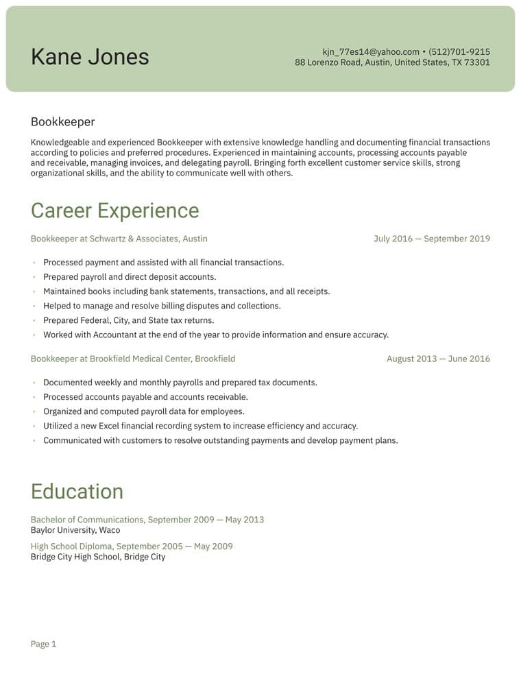 Resume template sample
