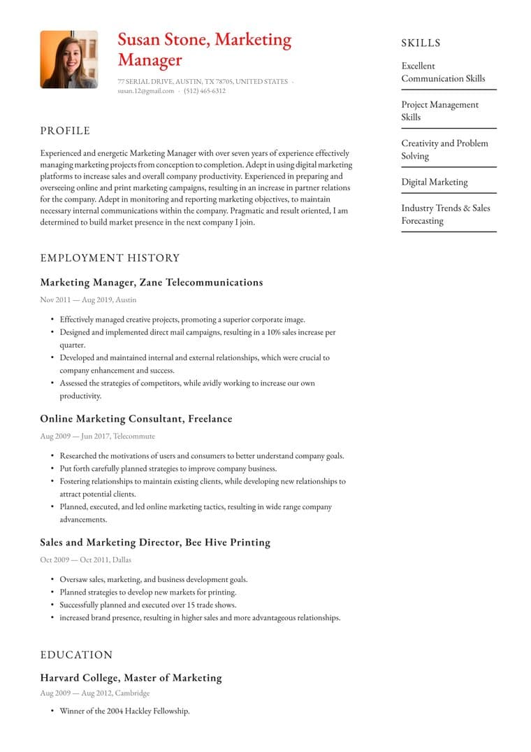 Resume template sample