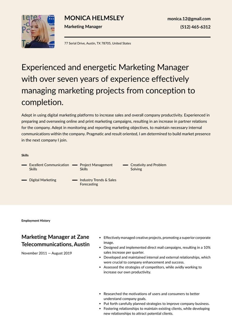 Resume template sample