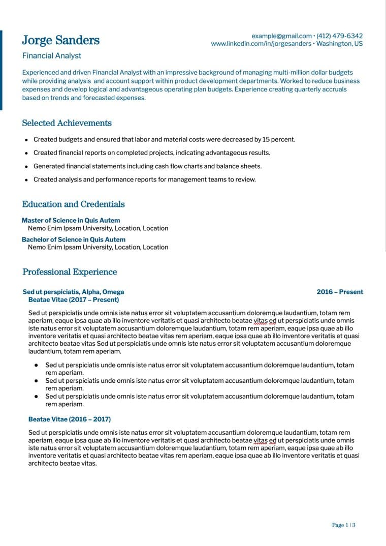 Resume template sample