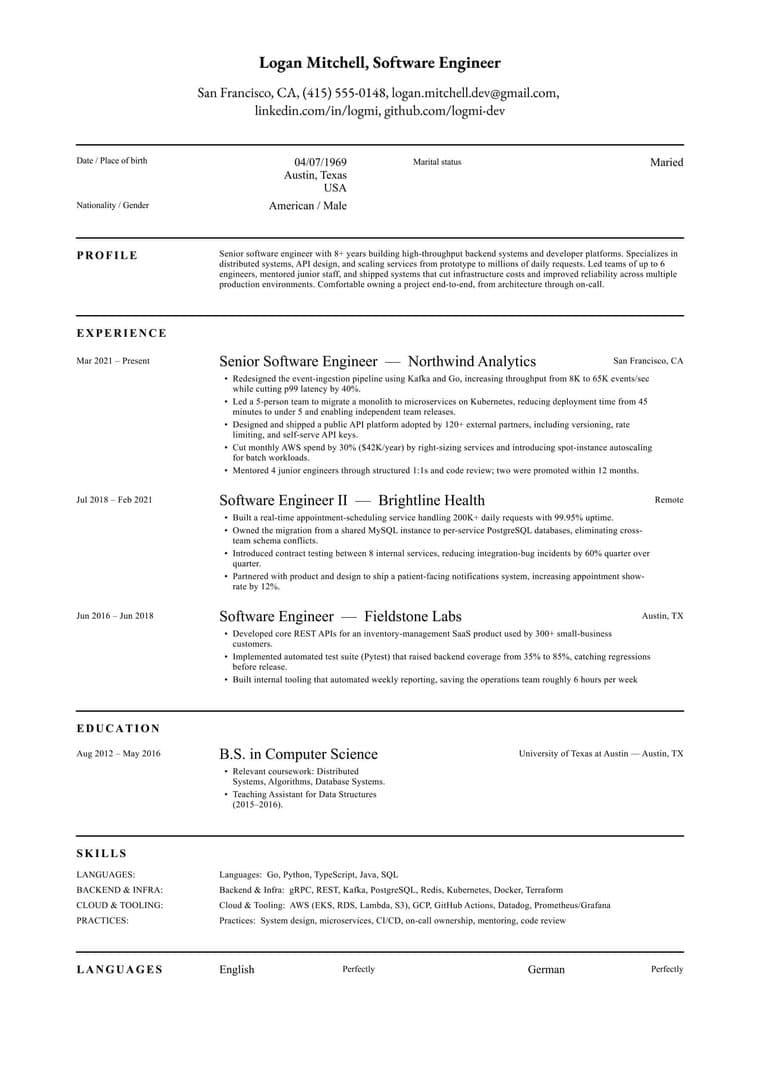 Resume template sample