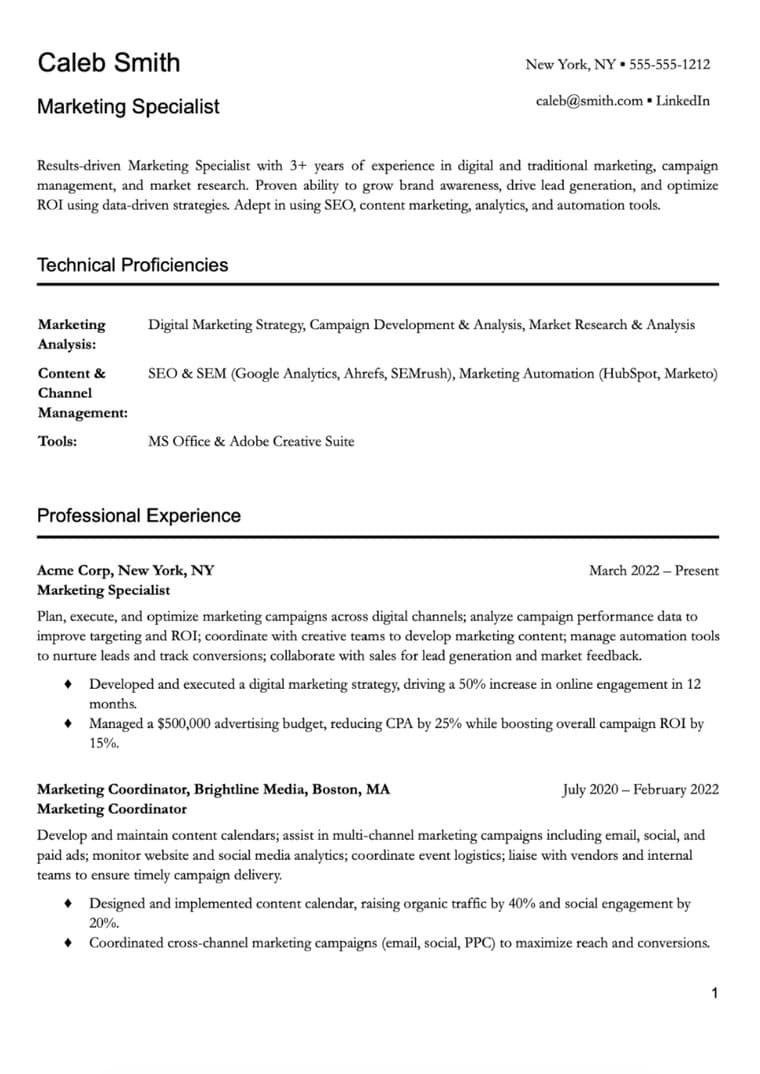 Resume template sample