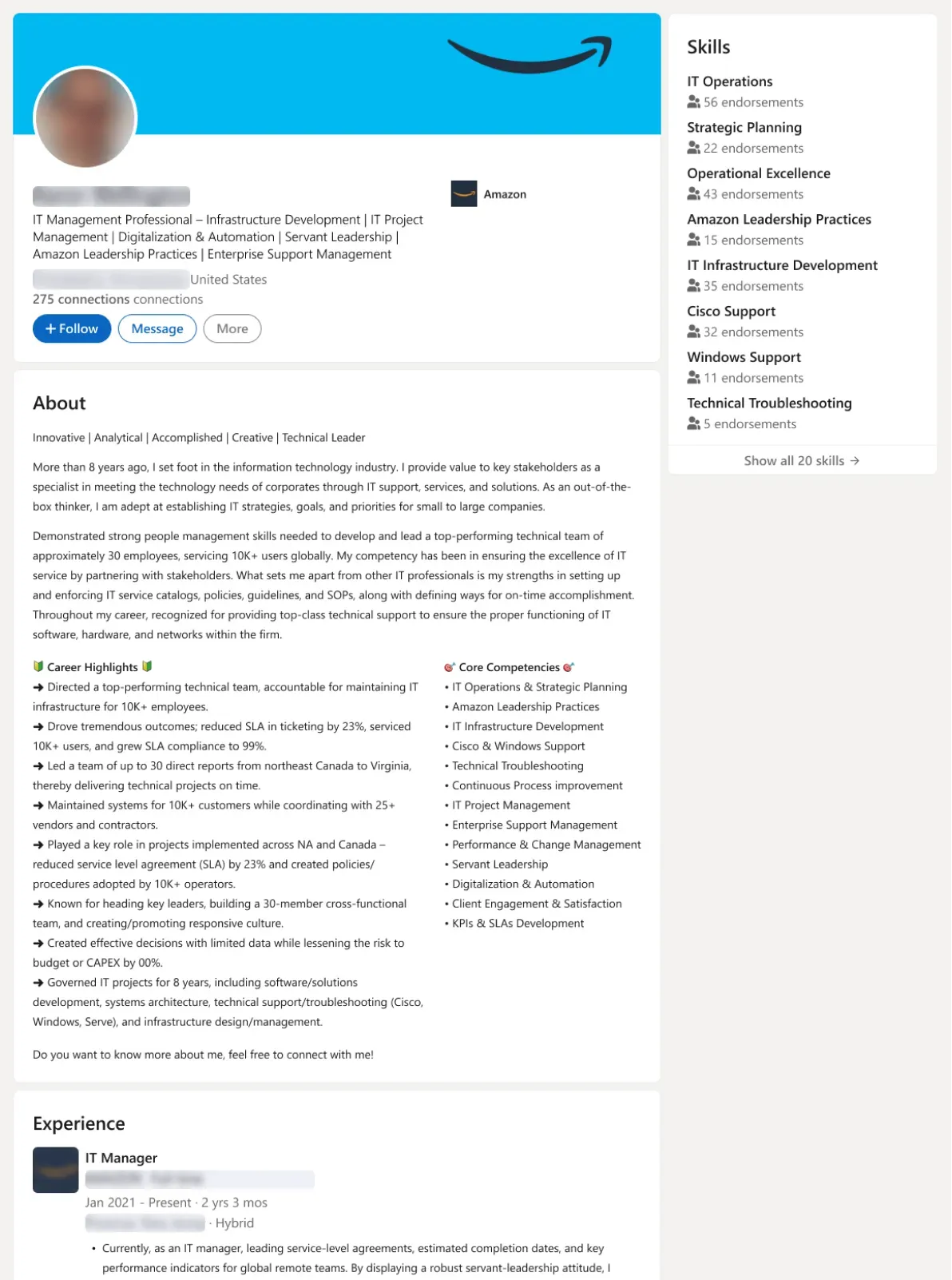 LinkedIn profile sample